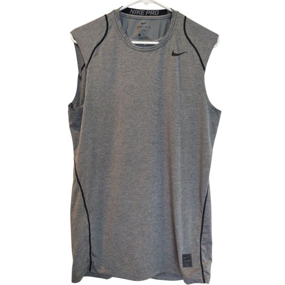 Nike Pro Dri-Fit Tank Top Sleeveless Athletic Shirt Men's M Gray Logo - Picture 1 of 8
